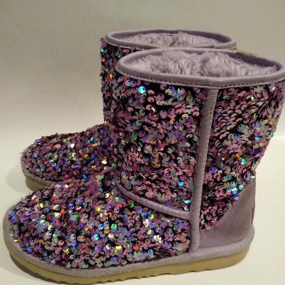 Ugg Stellar Sequin Classic Boot Purple Pink 1112244K Girls 5 - Picture 4 of 9
